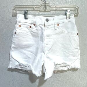LEVIS white denim high rise distressed hem jean shorts size 24